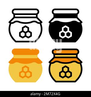Symbolset für Honiggläser. Farbenfrohe Cartoon-Ikone für Honiggläser. Kreatives geometrisches Honigglas-Logo. Vektordarstellung Stock Vektor