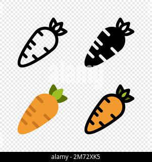 Karotten-Food-Symbolset. Farbenfrohe Karotten-Ikone. Logo mit Karotten. Gemüse und Lebensmittel. Diätzeichen-Vektorgrafiken. Vektordarstellung Stock Vektor