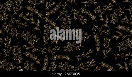 Elegantes, nahtloses Muster mit Pflanzen und Kräutern. Hinterlässt ein nahtloses Muster. Botanisches Nahtloses Muster. Blumenhintergrund. Handgezeichnete Vektordarstellung Stock Vektor