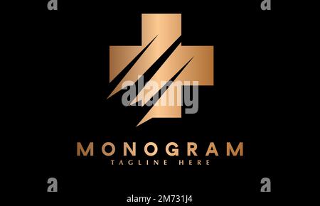 Vorlage für Vektormonogramm mit Kreuz- und Logo-Pluszeichen Stock Vektor