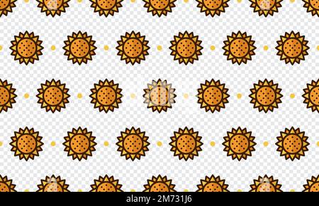 Sonnenblumenmuster mit Cartoon-Sonnenblumen. Nahtloser Sonnenblumenhintergrund. Sommer- und Frühlingsmuster mit flachen Sonnenblumen. Vektorbeleuchtung Stock Vektor