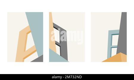 Abstraktes Posterumschlag für Architektur festlegen. Poster mit geometrischem Gebäude minimiert, architektonische Abdeckung, trendige Farbe, Vektor. Design für Architec Stock Vektor