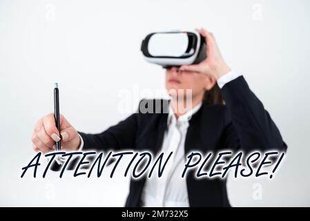 Handschriftlich auf ein Schild, Achtung. Geschäftsüberblick, wie Sie sich für etwas interessieren können, das Sie ankündigen möchten Stockfoto