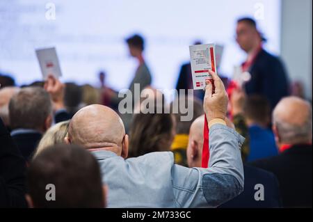 Brünn, Tschechische Republik. 07. Januar 2023. 44. nationaler Kongress der Sozialdemokraten (CSSD) befasst sich mit Änderungen des Parteistatuts, wählen Sie einen neuen stellvertretenden Vorsitzenden in Brünn, Tschechische Republik, 7. Januar 2023. Kredit: Patrik Uhlir/CTK Photo/Alamy Live News Stockfoto