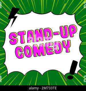 Schreiben mit Text Stand-Up-Comedy. Geschäftsidee Comedian tritt vor dem Live-Publikum auf Stockfoto