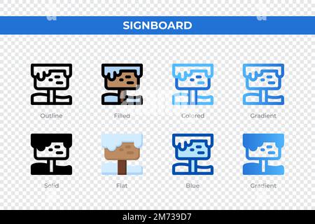 Schildersymbole in einem anderen Stil. Zeichen-Symbole eingestellt. Feiertagssymbol. Verschiedene Stilsymbole festgelegt. Vektordarstellung Stock Vektor