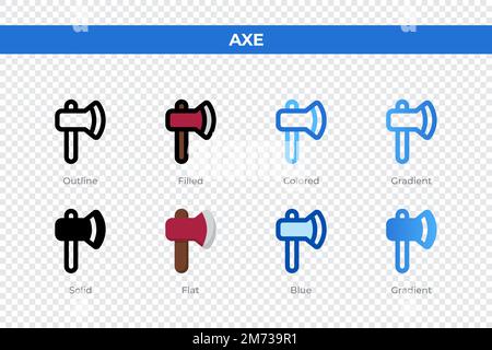 Axt-Symbole in einem anderen Stil. Axt-Symbole festgelegt. Feiertagssymbol. Verschiedene Stilsymbole festgelegt. Vektordarstellung Stock Vektor
