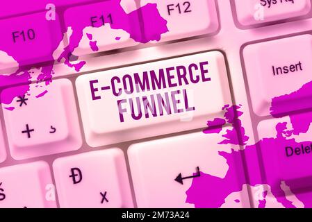 Handgeschriebenes Schild E Commerce Funnel. Geschäftsübersicht ein Tool zur Optimierung der Nutzbarkeit der Online-Ressourcen Stockfoto