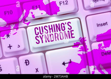 Handschrift-Zeichen Cushing-Syndrom. Wort für eine Störung durch Kortikosteroidhormonüberproduktion Stockfoto