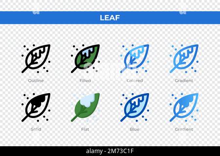 Blattsymbole in einem anderen Stil. Blattsymbole festgelegt. Feiertagssymbol. Verschiedene Stilsymbole festgelegt. Vektordarstellung Stock Vektor