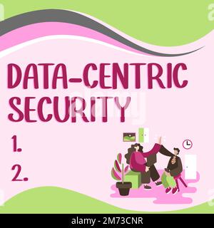 Textunterschrift für datenorientierte Sicherheit. Business Showcase umfasst die über das Internet aus der Datenbank abgerufenen Werte Stockfoto