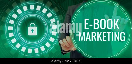 Textüberschrift zur Präsentation von E-Book-Marketing. Digitale Datei für Geschäftskonzepte, die auf jedem kompatiblen Computer verwendet werden kann Stockfoto