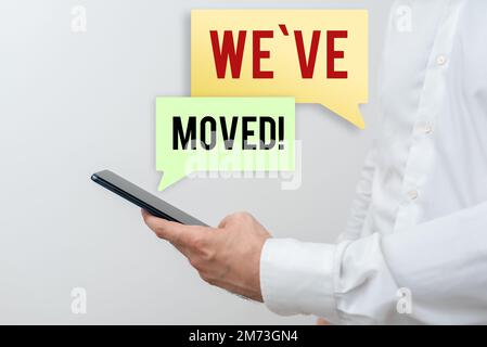 Konzeptuelle Darstellung We'Ve bewegte sich. Konzeptionelles Foto, das von einem anderen Ort desselben oder eines anderen Landes leben wird Stockfoto