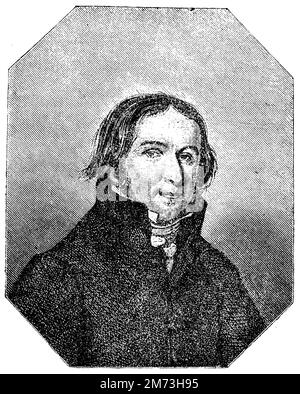 Ernst Moritz Arndt (1769-1860), deutscher Historiker, Publizist und Politiker nach einem Porträt von 1817, , (Kirchengeschichtsbuch, 1881), Ernst Moritz Arndt (1769-1860), deutscher Historiker, Publizist und Politiker nach einem Bildnis von 1817, Ernst Moritz Arndt (1769-1860), Historien, publiciste et homme politique de rèun d'apallemès und 1817 Stockfoto