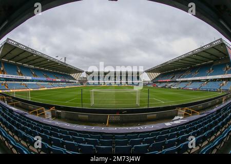 London, Großbritannien. 07. Januar 2023. Ein allgemeiner Überblick über das Stadion während des Emirates FA Cup 3. Runde Spiels Millwall vs Sheffield United im The Den, London, Vereinigtes Königreich, 7. Januar 2023 (Foto von Arron Gent/News Images) in London, Vereinigtes Königreich, am 1./7. Januar 2023. (Foto: Arron Gent/News Images/Sipa USA) Guthaben: SIPA USA/Alamy Live News Stockfoto