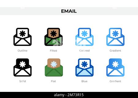 E-Mail-Symbole in einem anderen Stil. E-Mail-Symbole festgelegt. Feiertagssymbol. Verschiedene Stilsymbole festgelegt. Vektordarstellung Stock Vektor