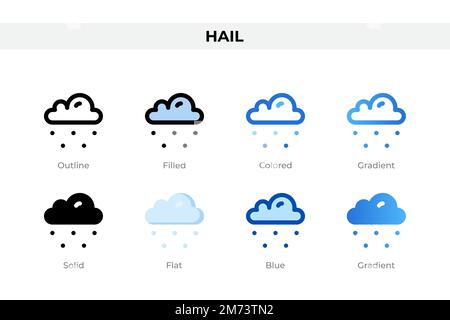 Hagelsymbole in einem anderen Stil. Hagelsymbole gesetzt. Feiertagssymbol. Verschiedene Stilsymbole festgelegt. Vektordarstellung Stock Vektor