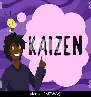 Textbeschriftung mit Kaizen. Ein Wort über eine japanische Unternehmensphilosophie zur Verbesserung der Arbeitsweisen Stockfoto