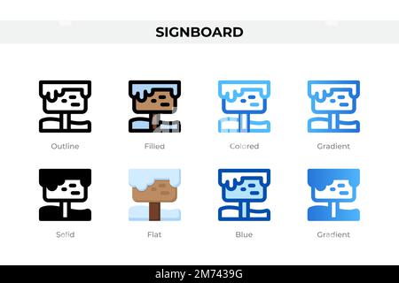 Schildersymbole in einem anderen Stil. Zeichen-Symbole eingestellt. Feiertagssymbol. Verschiedene Stilsymbole festgelegt. Vektordarstellung Stock Vektor