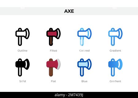 Axt-Symbole in einem anderen Stil. Axt-Symbole festgelegt. Feiertagssymbol. Verschiedene Stilsymbole festgelegt. Vektordarstellung Stock Vektor