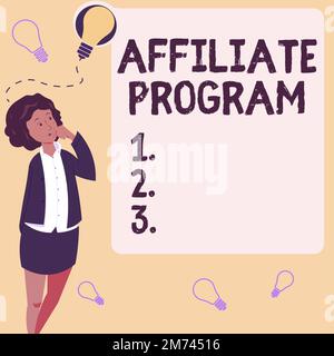 Text für das Affiliate-Programm wird geschrieben. Business Showcase automatisierte Plattform von zwei oder mehr verbundenen Parteien Stockfoto