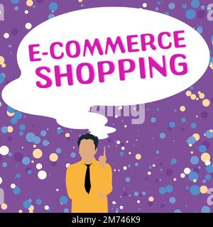 Textunterschrift für E-Commerce-Shopping. Geschäftsidee kauft direkt Waren oder Dienstleistungen von einem Verkäufer über das Internet Stockfoto