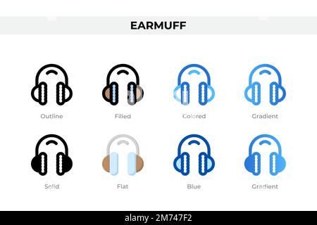 Ohrenschützer in verschiedenen Stilen. Symbole für Ohrenschützer eingestellt. Feiertagssymbol. Verschiedene Stilsymbole festgelegt. Vektordarstellung Stock Vektor
