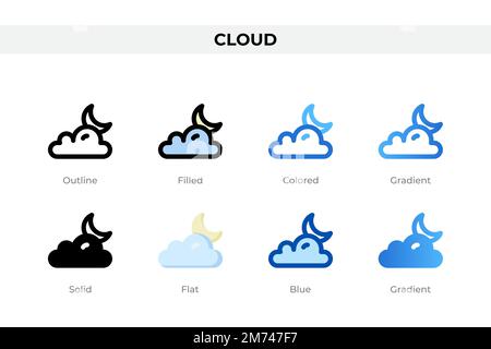 Wolkensymbole in einem anderen Stil. Wolkensymbole festgelegt. Feiertagssymbol. Verschiedene Stilsymbole festgelegt. Vektordarstellung Stock Vektor