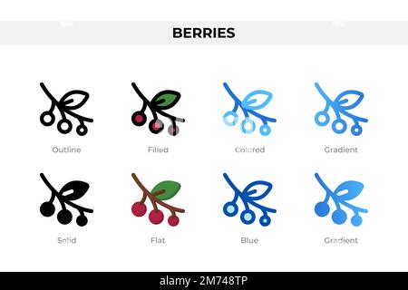 Beerensymbole in einem anderen Stil. Beerensymbole gesetzt. Feiertagssymbol. Verschiedene Stilsymbole festgelegt. Vektordarstellung Stock Vektor