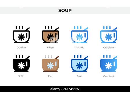 Soup icons in different style. Soup icons set. Holiday symbol. Different style icons set. Vector illustration Stock Vektor