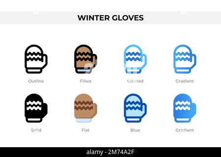Winterhandschuhe mit Ikonen in verschiedenen Stilen. Winterhandschuhe Icons Set. Feiertagssymbol. Verschiedene Stilsymbole festgelegt. Vektordarstellung Stock Vektor