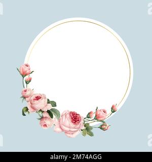 Leere runde rosa Rosen Rahmen Vektor auf blauem Hintergrund Stock Vektor