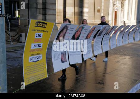 Edinburgh, Schottland, Großbritannien. 7. Januar 2023 Schottland gegen Lockdown-Kundgebung vor St. Giles Cathedral auf der Royal Mile. Kampagne, die NEIN zu Schotten und Großbritannien sagt Coronavirus Act 2020, NO to Mandatory Facemask und NO to Mandatory Vaccines. Kredit: Craig Brown/Alamy Live News Stockfoto