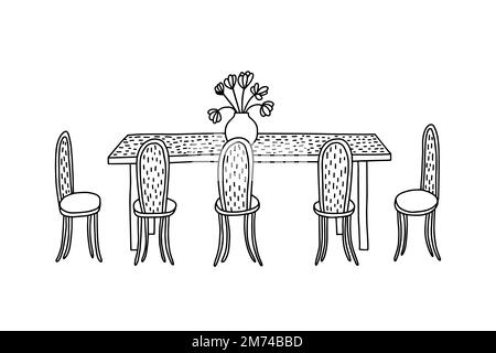Esstisch und Stühle kritzeln Stock Vektor