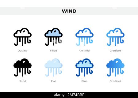 Windsymbole in einem anderen Stil. Windsymbole eingestellt. Feiertagssymbol. Verschiedene Stilsymbole festgelegt. Vektordarstellung Stock Vektor