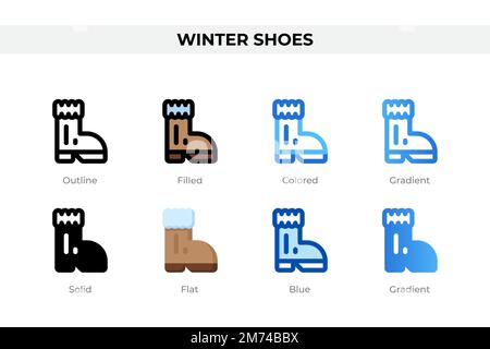 Winterschuhe in einem anderen Stil. Winterschuhe Icons Set. Feiertagssymbol. Verschiedene Stilsymbole festgelegt. Vektordarstellung Stock Vektor