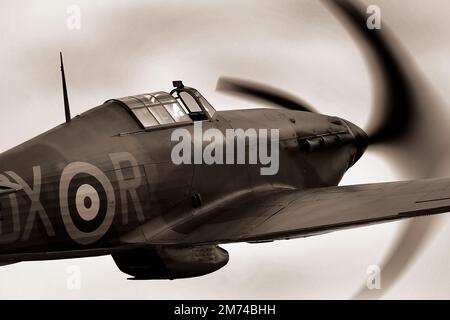 British Hawker Hurricane einmotoriger einmotoriger Monoplankämpfer im Zweiten Weltkrieg. Stockfoto