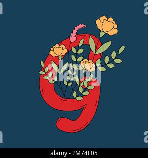 Buchstabe G mit Blättern und Blumen Vektor Stock Vektor