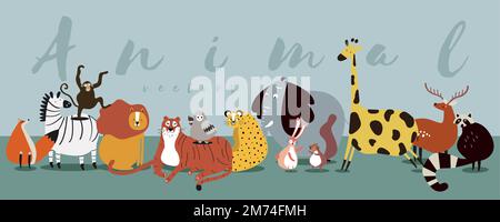 Nette Gruppe von wilden Tieren Vektor Stock Vektor