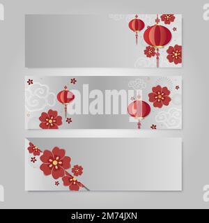 Chinesische Neujahrsgrüße Banner Vektor-Set Stock Vektor