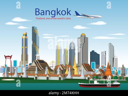 die skyline von bangkok bei Nacht (Thailand) veranschaulicht das Konzept von Geschäftsreisen und Tourismus mit modernen Gebäuden als Banner oder Website Stock Vektor