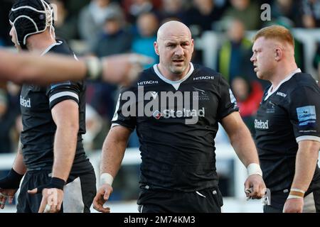 Newcastle, Großbritannien. 07. Januar 2023. Carl Fearns von Newcastle Falcons wird am Samstag, den 7. Januar 2023, beim Gallagher Premiership Match zwischen Newcastle Falcons und Leicester Tigers im Kingston Park, Newcastle, gezeigt. (Kredit: Chris Lishman | MI News)L Kredit: MI News & Sport /Alamy Live News Stockfoto