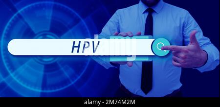 Text mit Inspirations-HPV. Wort geschrieben auf Gruppe von Viren, die Ihre Haut und die feuchten Membranen beeinflussen Stockfoto