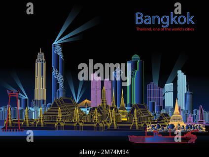 die skyline von bangkok bei Nacht (Thailand) veranschaulicht das Konzept von Geschäftsreisen und Tourismus mit modernen Gebäuden als Banner oder Website Stock Vektor