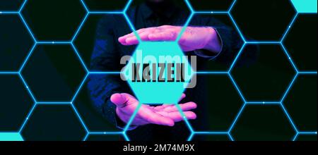 Konzeptionelle Darstellung Kaizen. Die Geschäftswelt zeigt eine japanische Unternehmensphilosophie der Verbesserung der Arbeitspraktiken Stockfoto