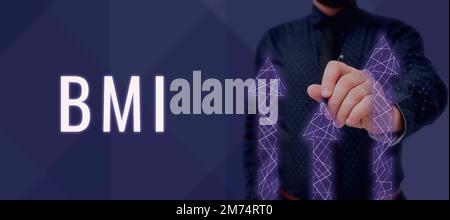 Text mit Inspirations-BMI. Geschäftsansatz Methode zur Schätzung des Körperfettgehalts auf Basis von Gewicht und Körpergröße Stockfoto