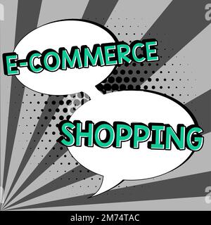 Textunterschrift für E-Commerce-Shopping. Internetkonzept kauft direkt Waren oder Dienstleistungen von einem Verkäufer über das Internet Stockfoto