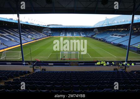 Sheffield, Großbritannien. 7. Januar 2023A Allgemeiner Überblick über den Boden vor dem dritten FA-Cup-Spiel zwischen Sheffield Wednesday und Newcastle United in Hillsborough, Sheffield am Samstag, den 7. Januar 2023. (Kredit: Robert Smith | MI News) Kredit: MI News & Sport /Alamy Live News Stockfoto