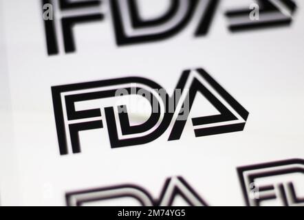 FDA-Logo. Die United States Food and Drug Administration (FDA oder US FDA) ist eine Bundesbehörde des Department of Health and Human Services. Stockfoto