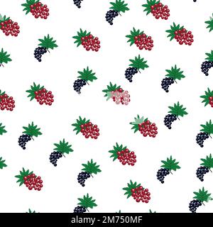 Nahtloses Muster mit roten und schwarzen Johannisbeeren und Blättern. Sommerspeisendruck. Hintergrund mit süßen, leckeren Gartenbeeren. Design für t Stock Vektor